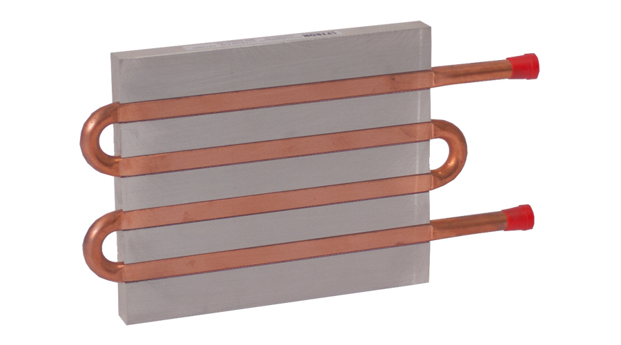 CP12G01 Aluminum Cold Plate with 4-Pass Copper tube, straight fittings