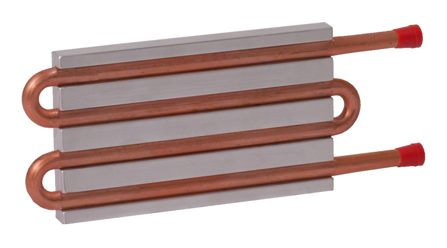 CP10G14 Aluminum Cold Plate with 4-Pass Copper tube, straight fittings