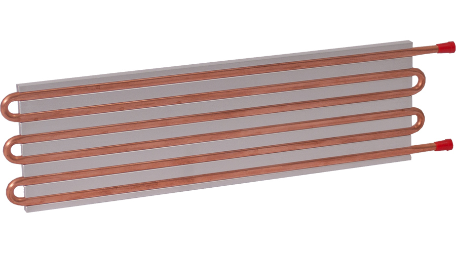 CP15G05 Aluminum Cold Plate with 6-Pass Copper tube, straight fittings