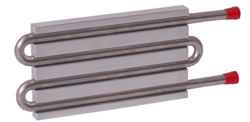 CP10G21 Aluminum Cold Plate with 4-Pass Stainless Steel tube, beaded fittings CP10G21 Aluminum Cold Plate with 4-Pass Stainless Steel tube, beaded fittings