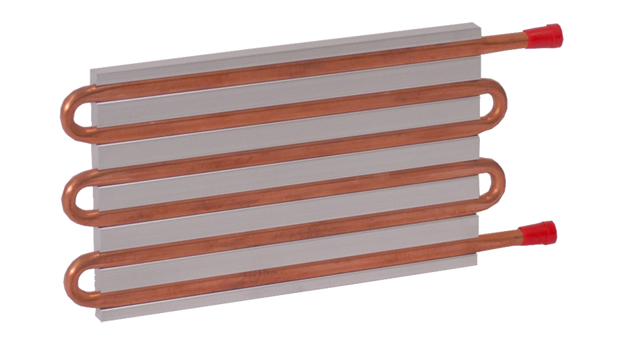 CP15G01 Aluminum Cold Plate with 6-Pass Copper tube, straight fittings