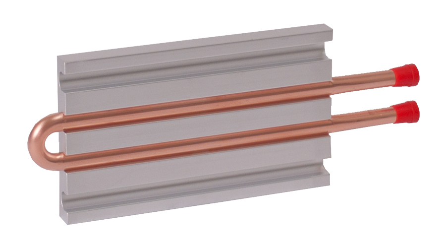 CP10G01 Aluminum Cold Plate with 2-Pass Copper tube, straight fittings