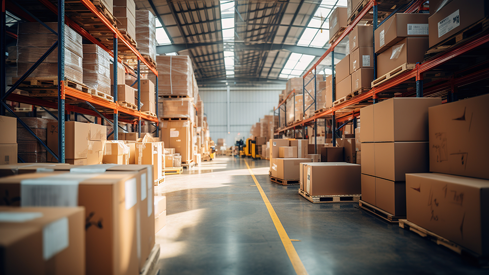 Picture of a warehouse with boxes ready to ship