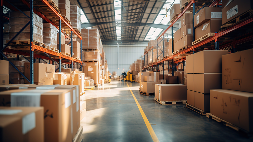 Picture of a warehouse with boxes ready to ship Picture of a warehouse with boxes ready to ship