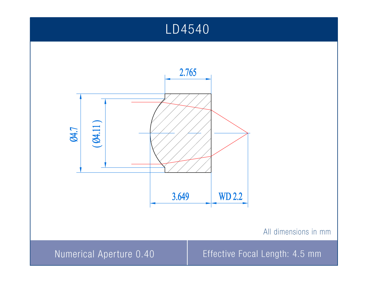 LD4540VC Precision Molded Aspheric Lens